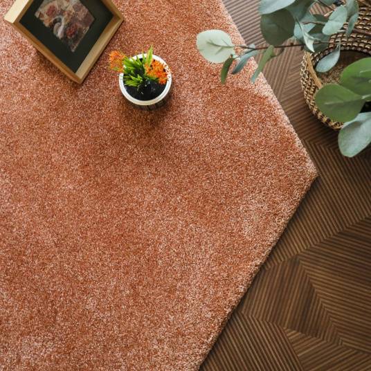 Decoweb - Tapis de salon design hexagonal - Touch - Rose corail - 200 x 231 cm - Decoweb - Image 5