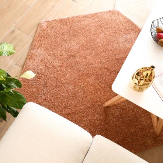 Decoweb - Tapis de salon design hexagonal - Touch - Rose corail - 200 x 231 cm - Decoweb - Image 4