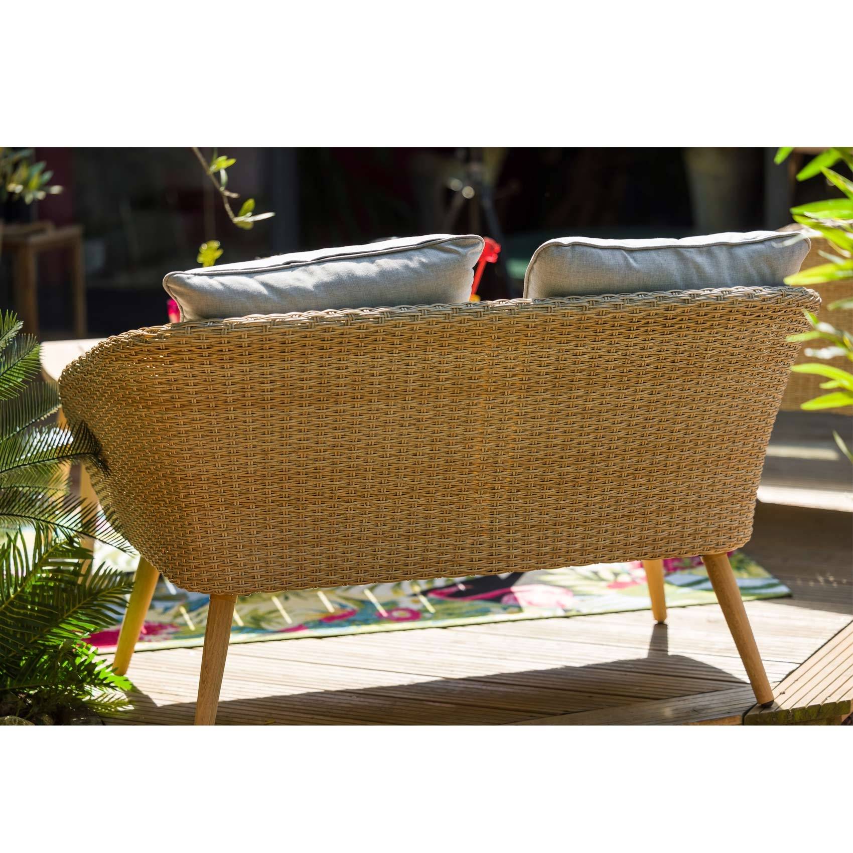 Salon détente pour 4 ou 5 personnes en résine tressée - JARDILINE - Métal/Résine - Beige - Imagen 4