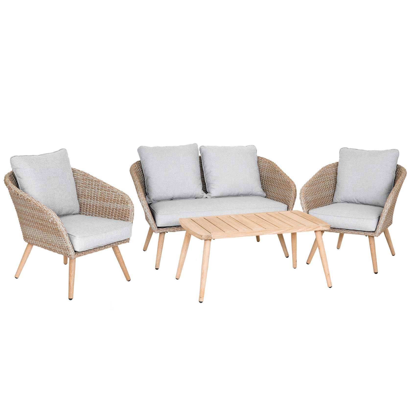Salon détente pour 4 ou 5 personnes en résine tressée - JARDILINE - Métal/Résine - Beige - Imagen 2