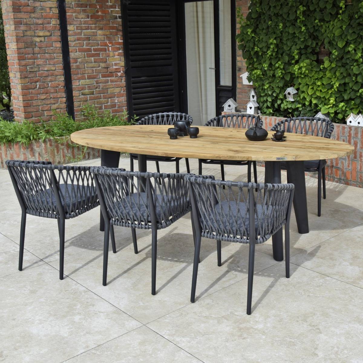Fauteuil en aluminium anthracite et corde gris foncé, Lula - Gecko Jardin - Imagen 5