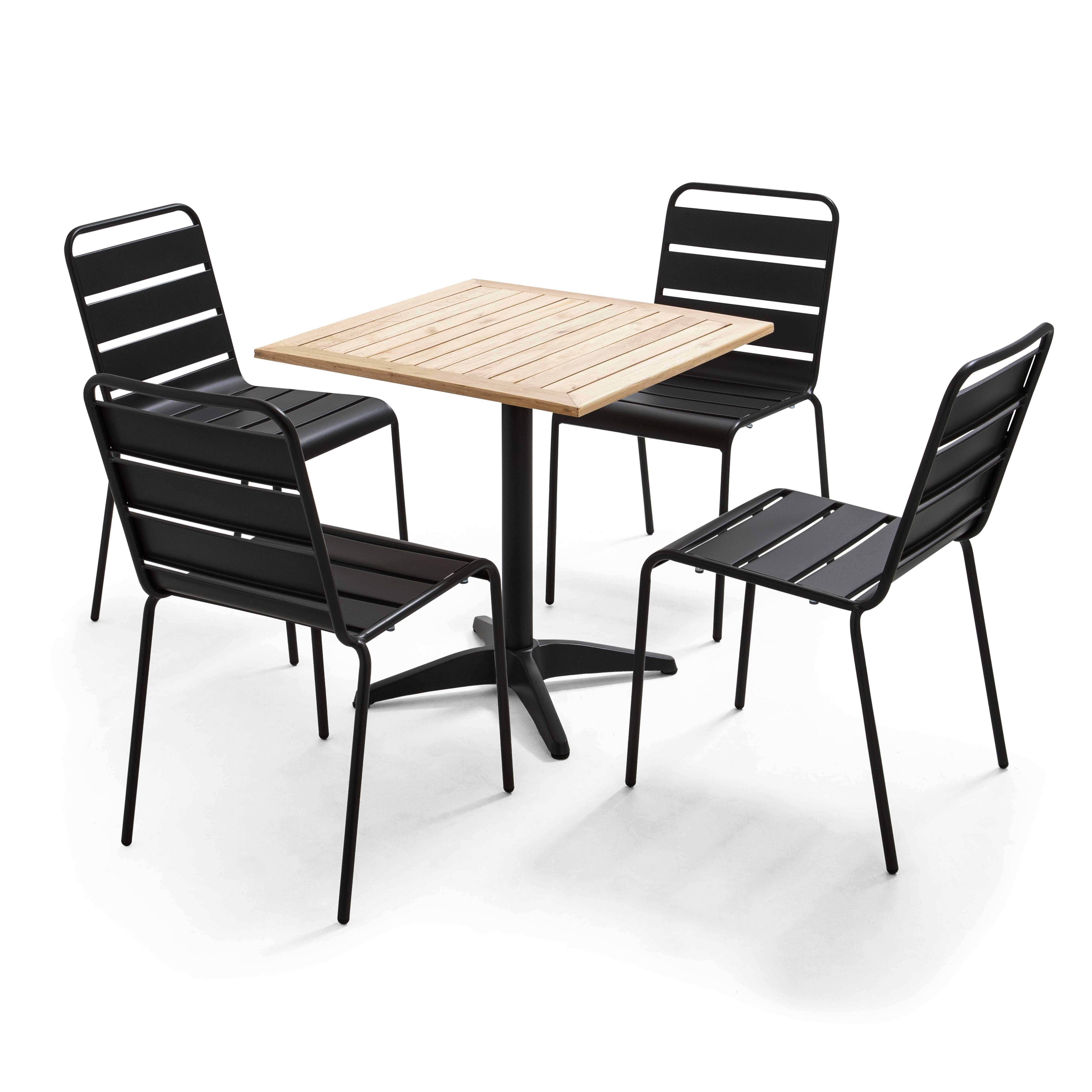 Oviala - Ensemble brasserie table alumium et bois et 2 chaises en métal Times square - Oviala - Imagen 1