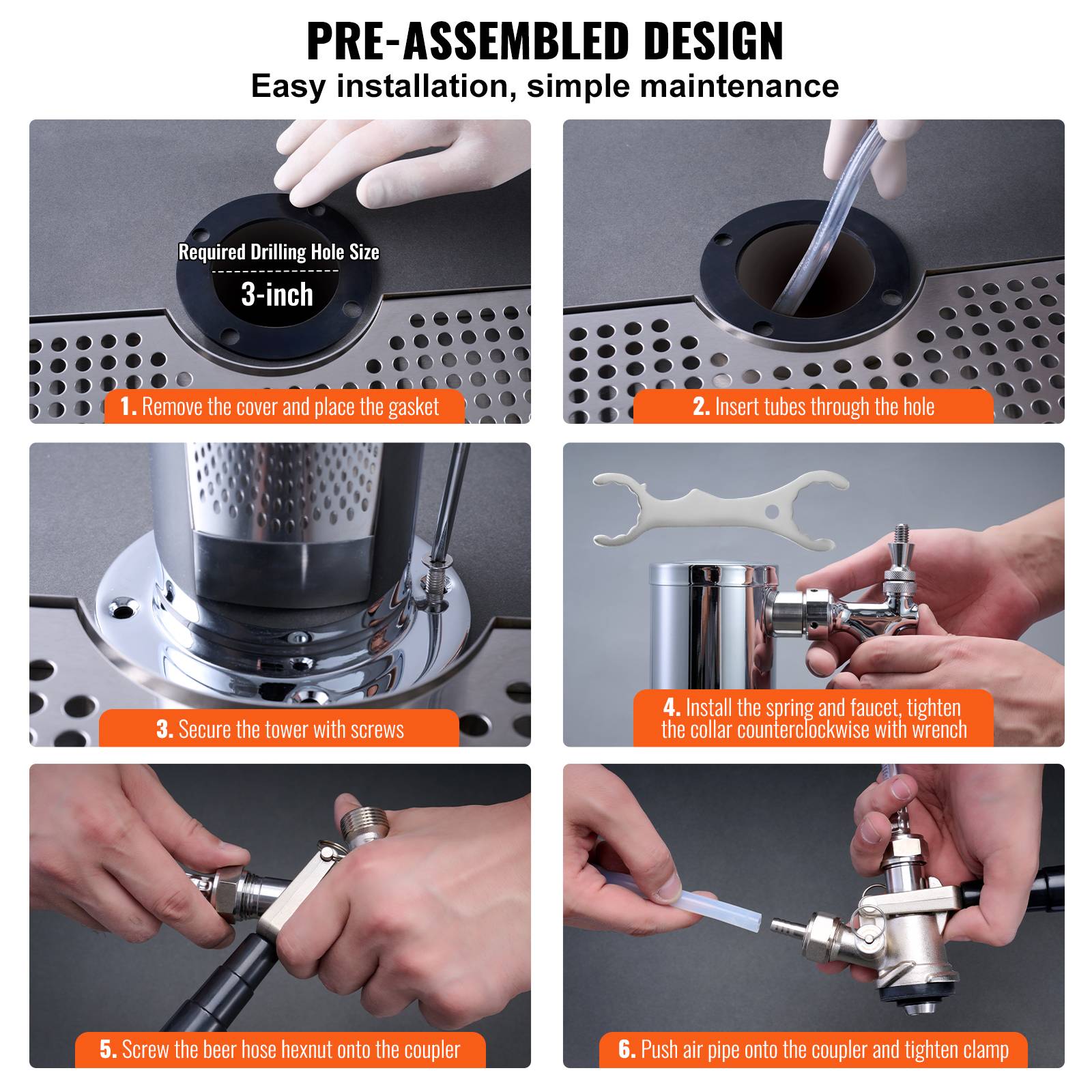 VEVOR Kit colonne bière double robinet, inox, régulateur double jauge. Coupleur système A, bar. - Image 6