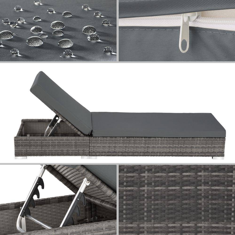 Helloshop26 - Bain de soleil chaise longue duo 5 positions avec 2 sets de housses + housse de protection gris - Imagen 3