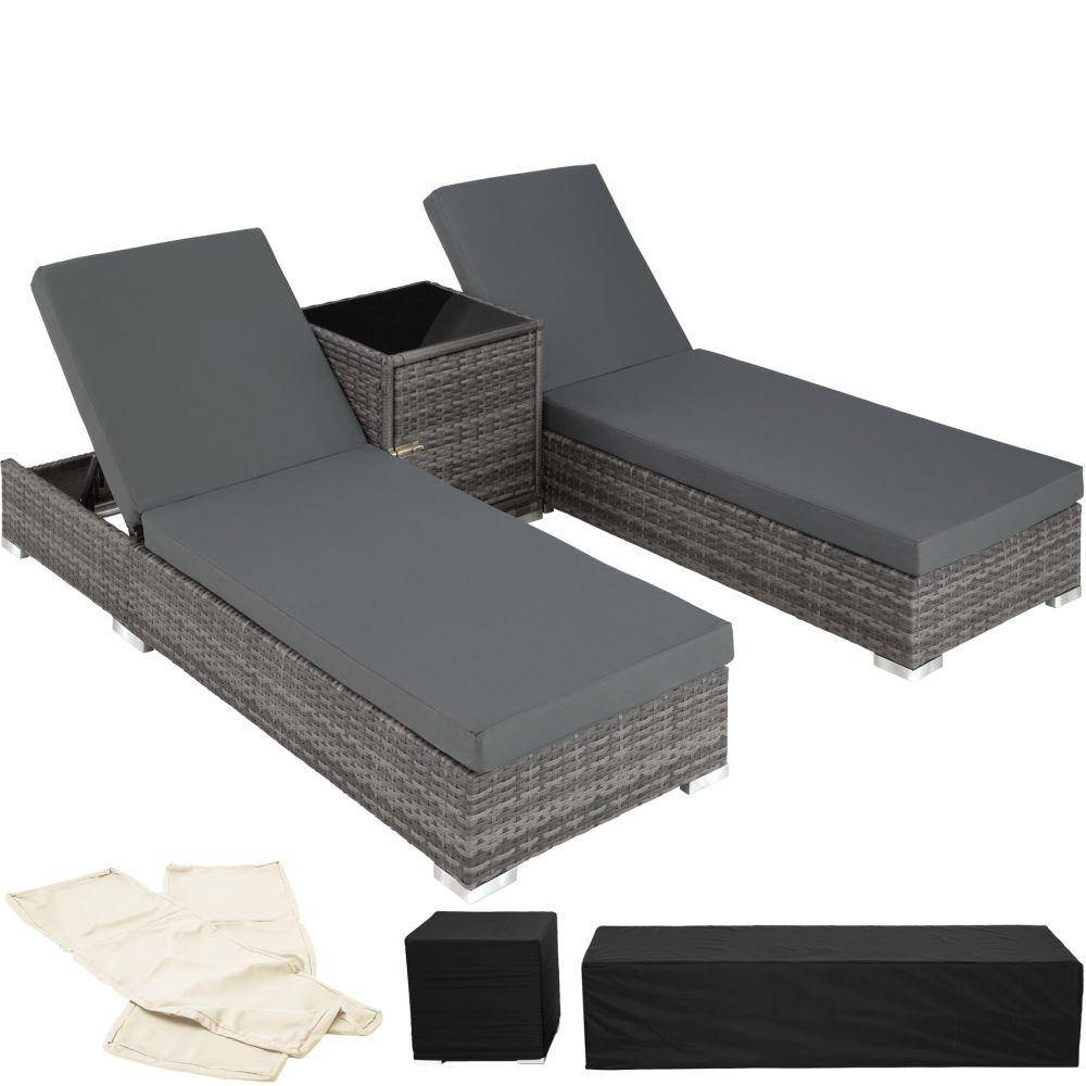 Helloshop26 - Bain de soleil chaise longue duo 5 positions avec 2 sets de housses + housse de protection gris - Imagen 1