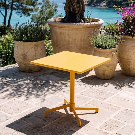 Oviala - Table de jardin carrée bistrot avec plateau rabattable 70 cm jaune Palavas - Oviala - Image 2