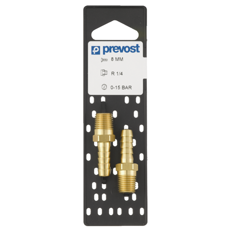 Jonction PREVOST pour tuyau - Filetage conique mâle - Ø8 mm - R1/4 - JFT 1408P2