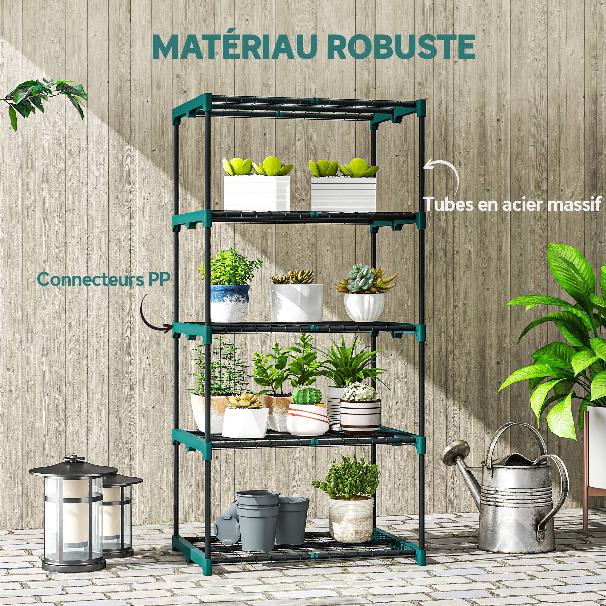 Sans Marque - Étagère à fleurs en acier 5 niveaux intérieur et extérieur support de plantes pour jardin balcon salon 67x49x138cm vert - Image 8