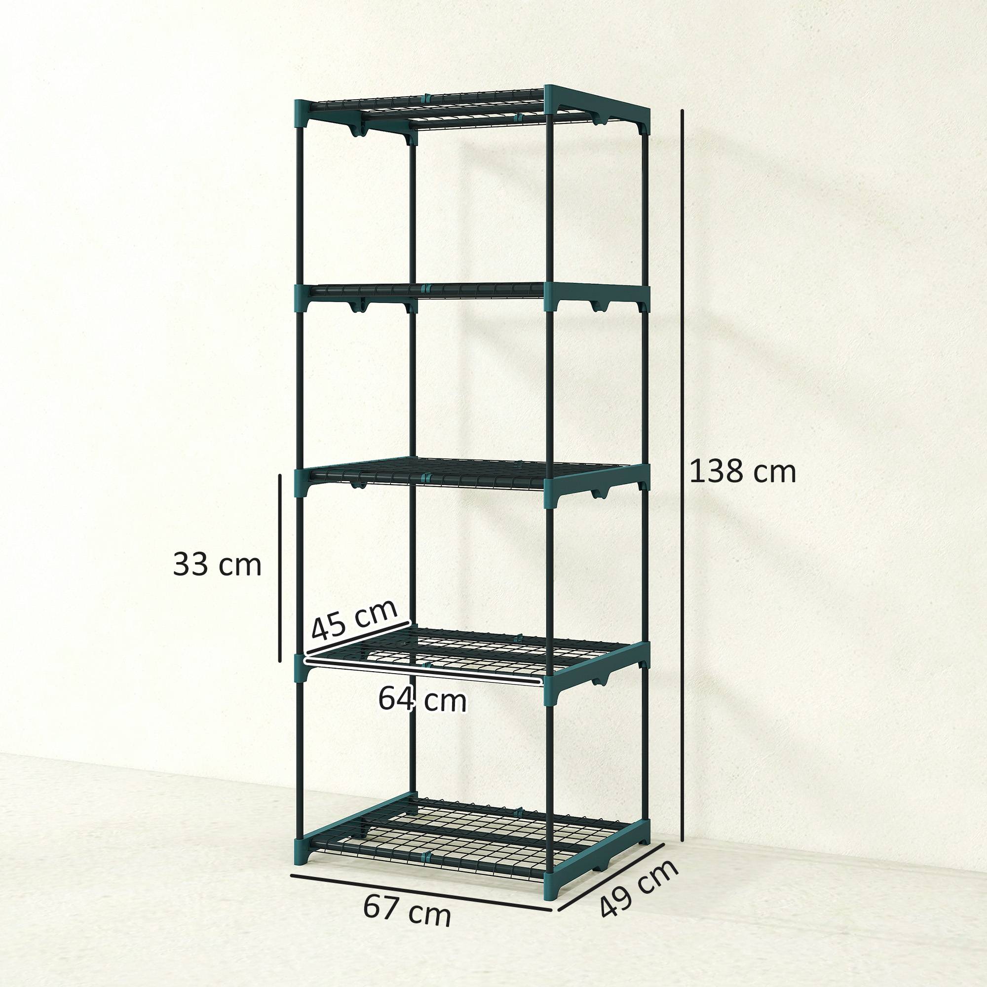 Sans Marque - Étagère à fleurs en acier 5 niveaux intérieur et extérieur support de plantes pour jardin balcon salon 67x49x138cm vert - Image 5