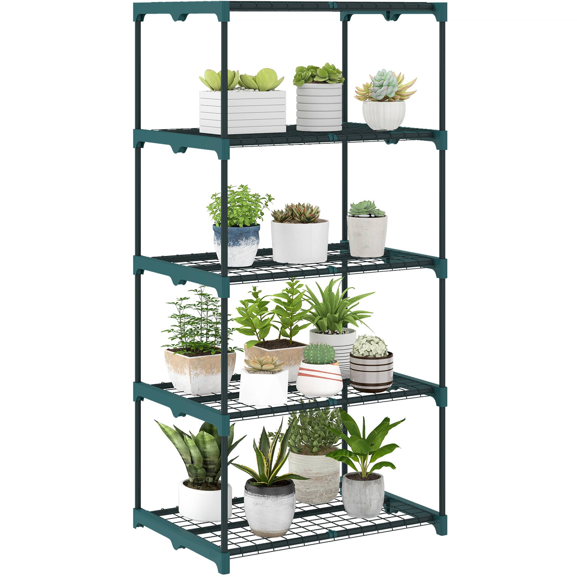 Sans Marque - Étagère à fleurs en acier 5 niveaux intérieur et extérieur support de plantes pour jardin balcon salon 67x49x138cm vert - Image 1