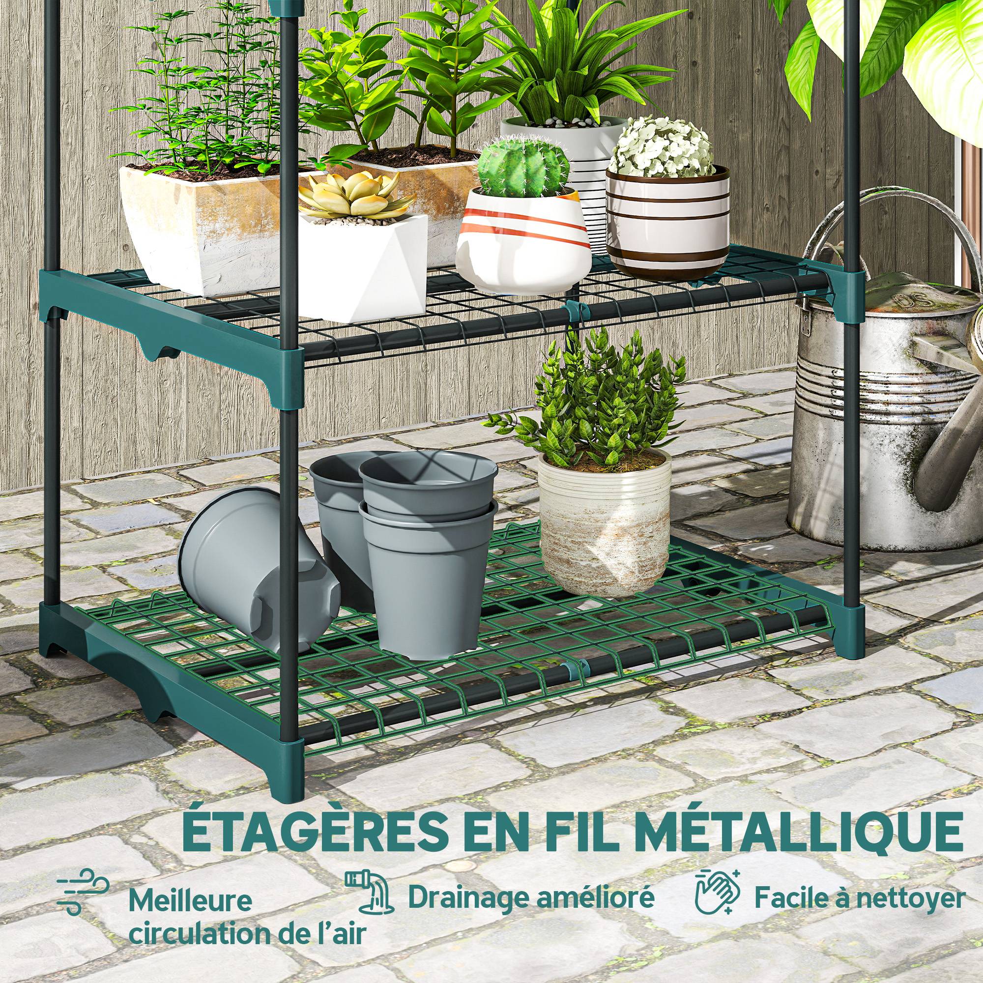 Sans Marque - Étagère à fleurs en acier 5 niveaux intérieur et extérieur support de plantes pour jardin balcon salon 67x49x138cm vert - Image 7