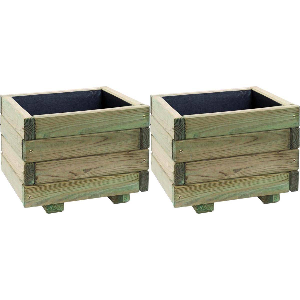 Jardipolys - Bac à fleurs en pin traité First (Lot de 2) - Imagen 1