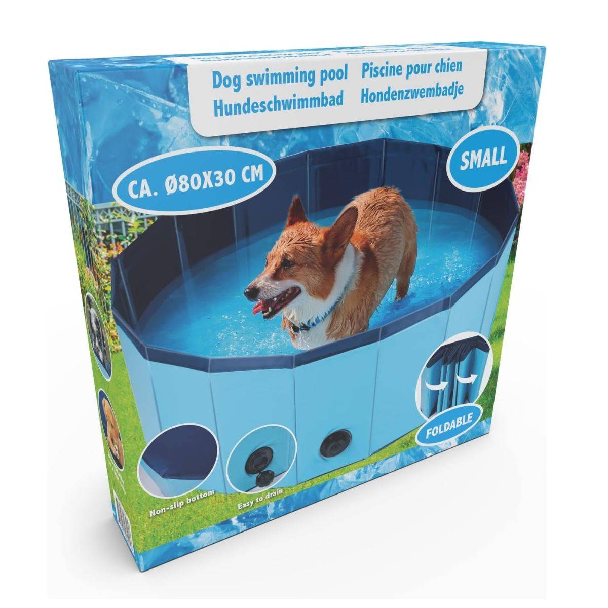 Piscine pour Chien PVC Ø 80 x 30 Cm Sol Antidérapant Jeu d'eau pour Animaux KZ GARDEN - Imagen 7