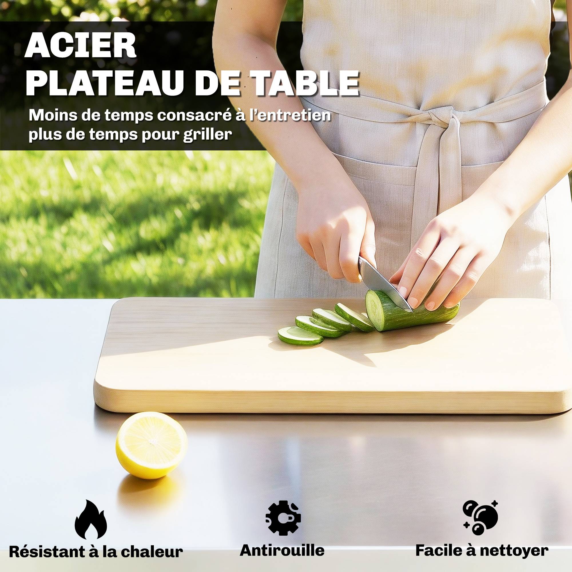 ComfortXL - Desserte de jardin 3 niveaux acier inoxydable 114x61x81 cm noire barbecue sur roues - ComfortXL Outdoor Living - Image 5