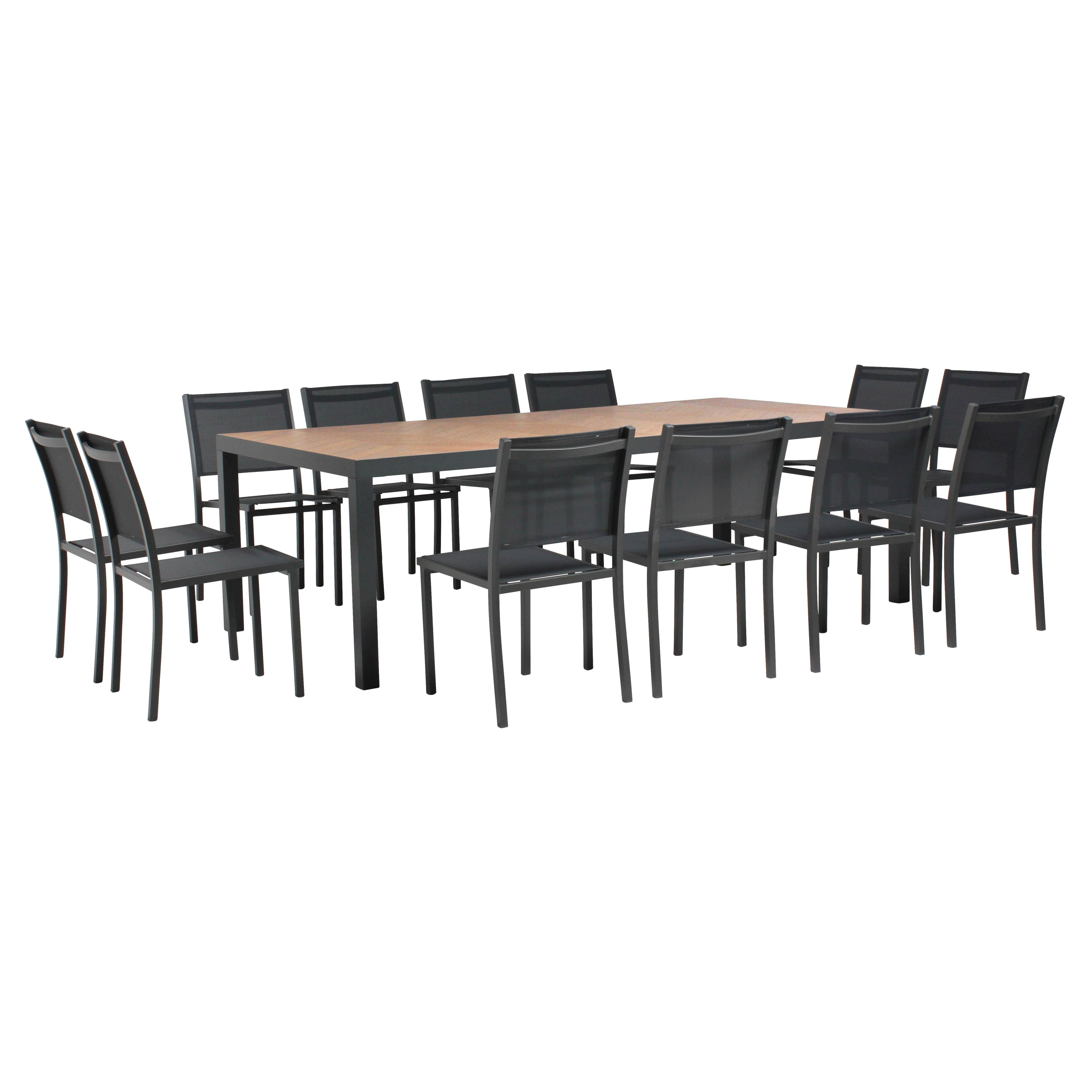 Oviala - Ensemble table de jardin en céramique effet bois et 12 chaises Tivoli - Oviala - Imagen 1