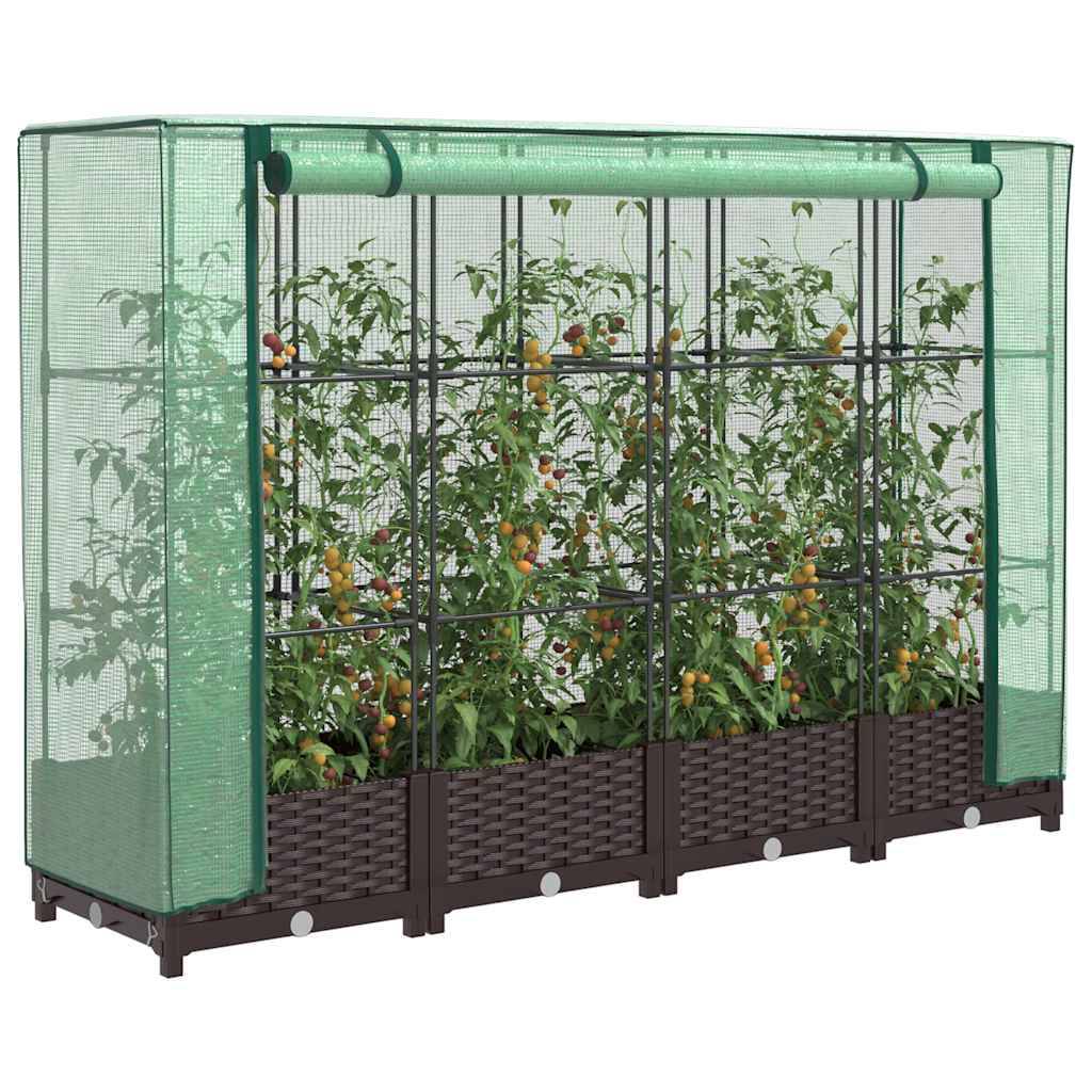 ComfortXL - Carré potager surélevé avec serre aspect rotin pour balcon jardin Brun 160x40cm – ComfortXL Outdoor Living - Image 1