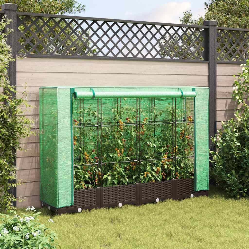 ComfortXL - Carré potager surélevé avec serre aspect rotin pour balcon jardin Brun 160x40cm – ComfortXL Outdoor Living - Image 3