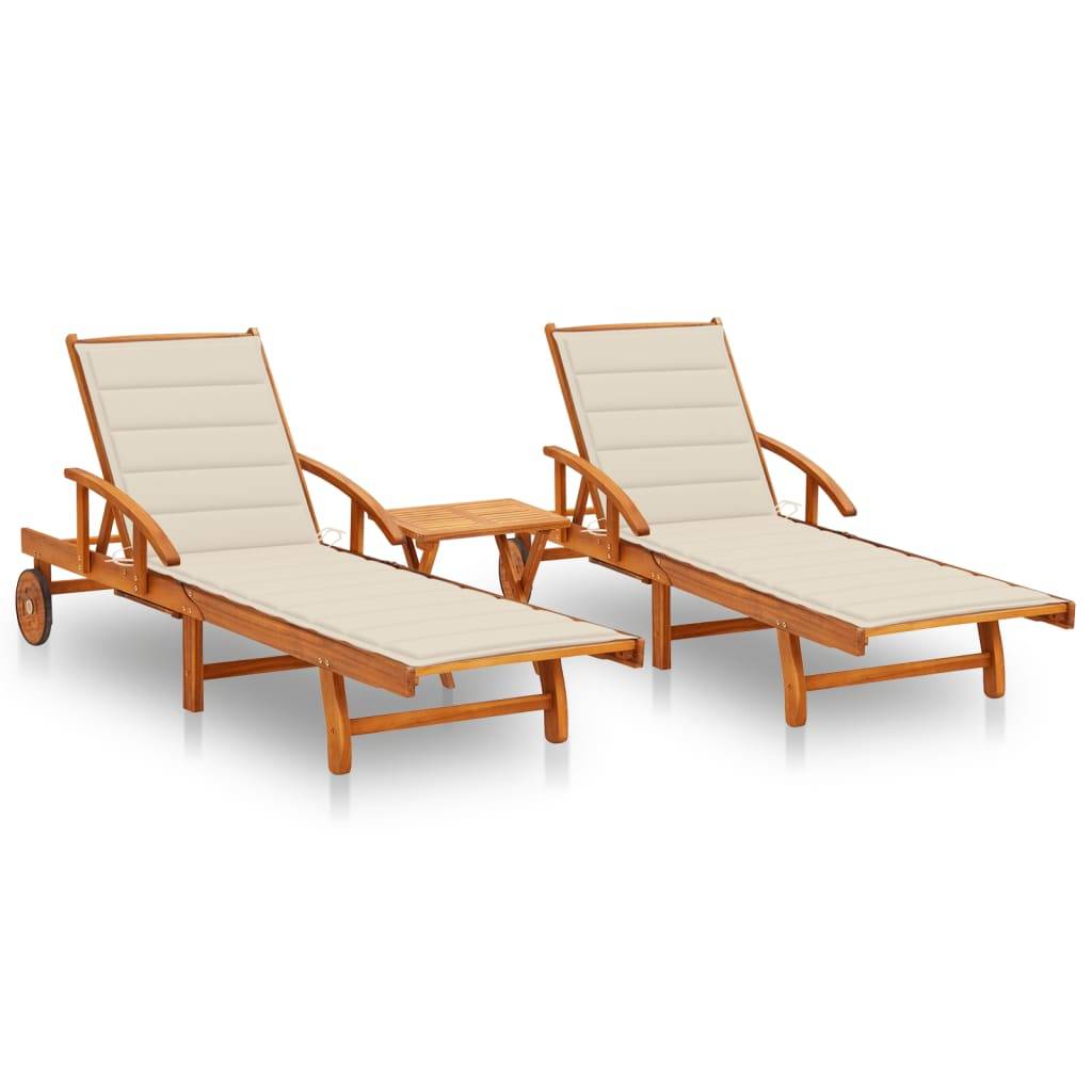 Lot de 2 Bain de soleil - Transats - Chaises longues avec table et coussins Acacia solide - MEUBLE PRO-JU6699 - Image 2
