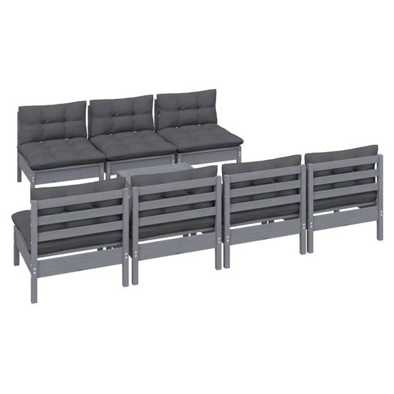 Helloshop26 - Salon de jardin meuble d'extérieur ensemble de mobilier 8 pièces avec coussins anthracite bois de pin - Imagen 1