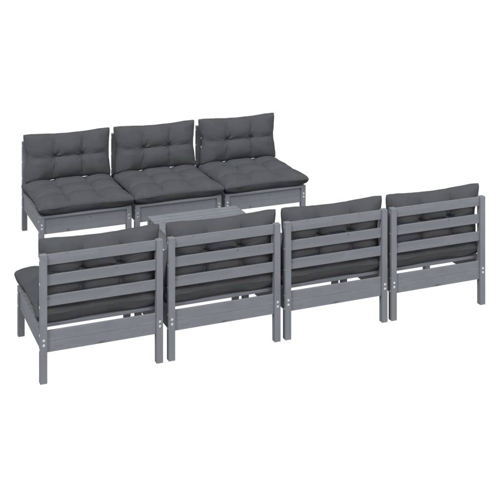 Helloshop26 - Salon de jardin meuble d'extérieur ensemble de mobilier 8 pièces avec coussins anthracite bois de pin - Imagen 1