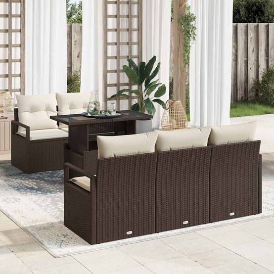 Canapé Extérieur 6 Sièges Résine Tressée Marron et Crème Idéal pour Détente et Apéritif Jardin – ComfortXL Outdoor Living - Image 1