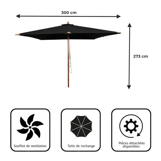Parasol droit noir 3x3 m Pegasia - Gecko Jardin - Imagen 8
