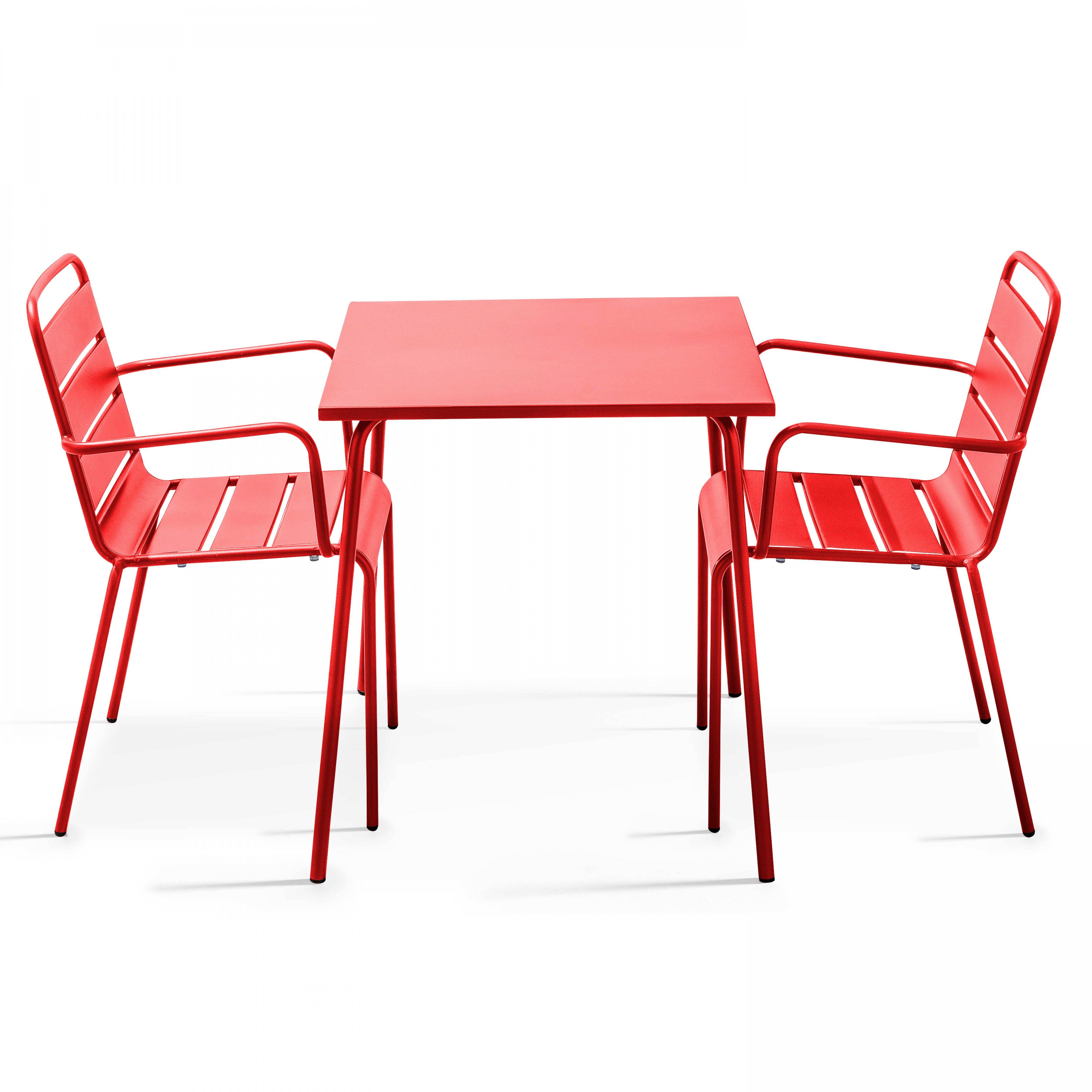 Oviala - Ensemble table de jardin carrée et 2 fauteuils acier rouge Palavas - Oviala - Imagen 1