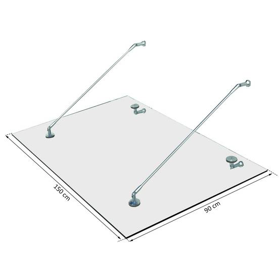 Marquise auvent porte verre trempé acier inoxydable protection pluie 150x90cm transparent - ComfortXL Outdoor Living - Image 4