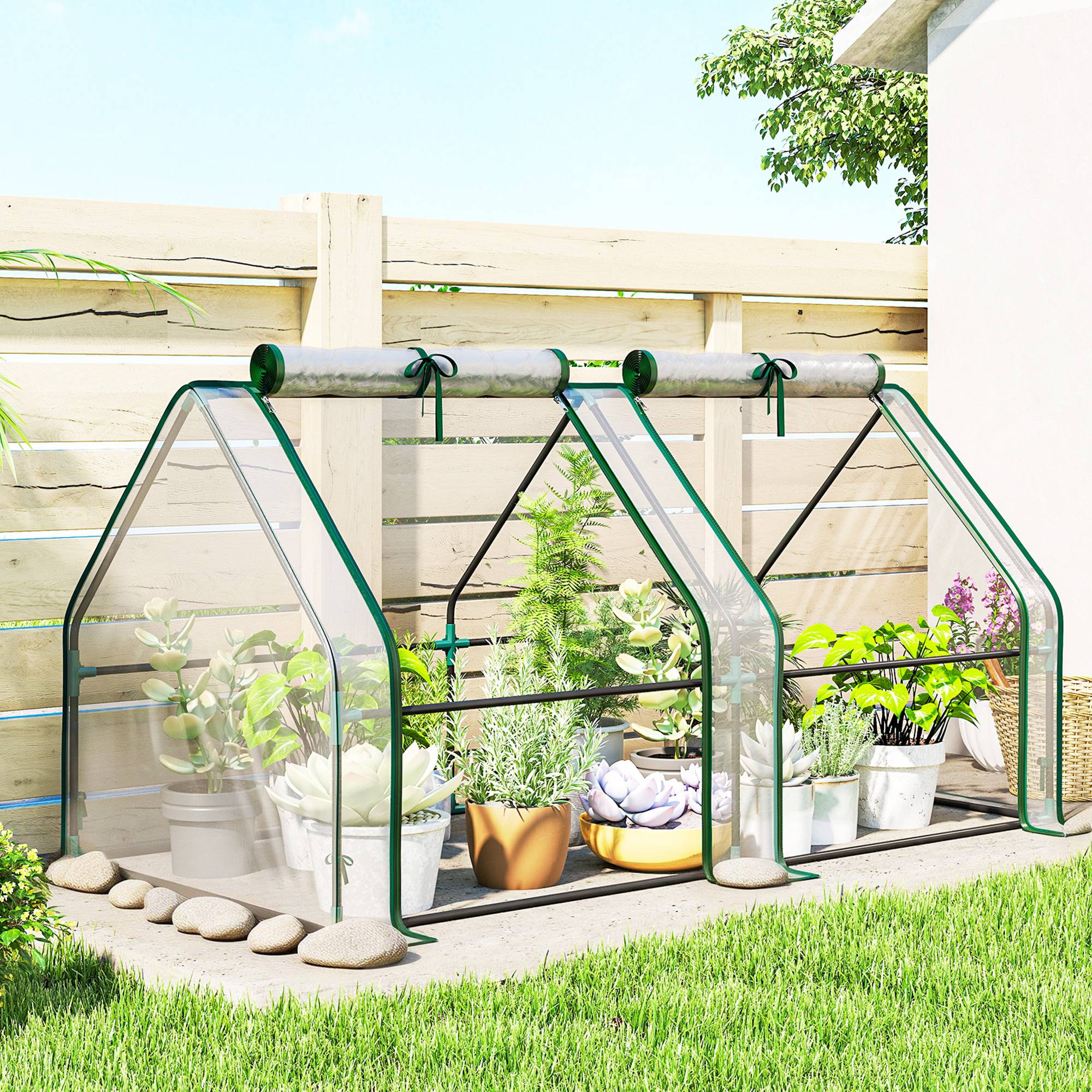 Sans Marque - Mini Serre de Jardin Mini serre Tunnel Toit Pointu Acier Anti-UV Fenêtres, 180x 90x90cm, Transparent - Image 4