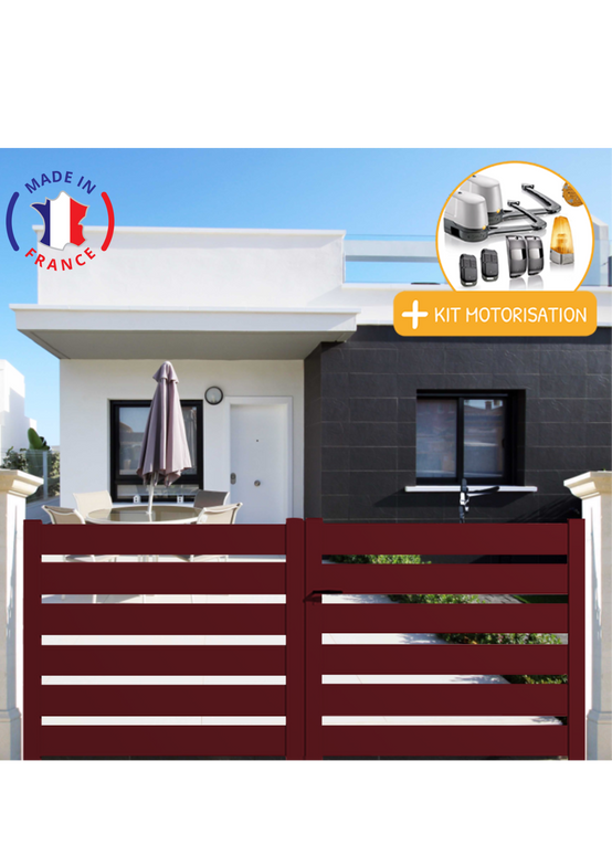 Portail Packit - Portail alu battant SAH en kit +MOT dim. L.3000 (entre piliers) X H.1500 mmMOT LOCKYVIA (à bras) Rouge (RAL 3004) - Image 1