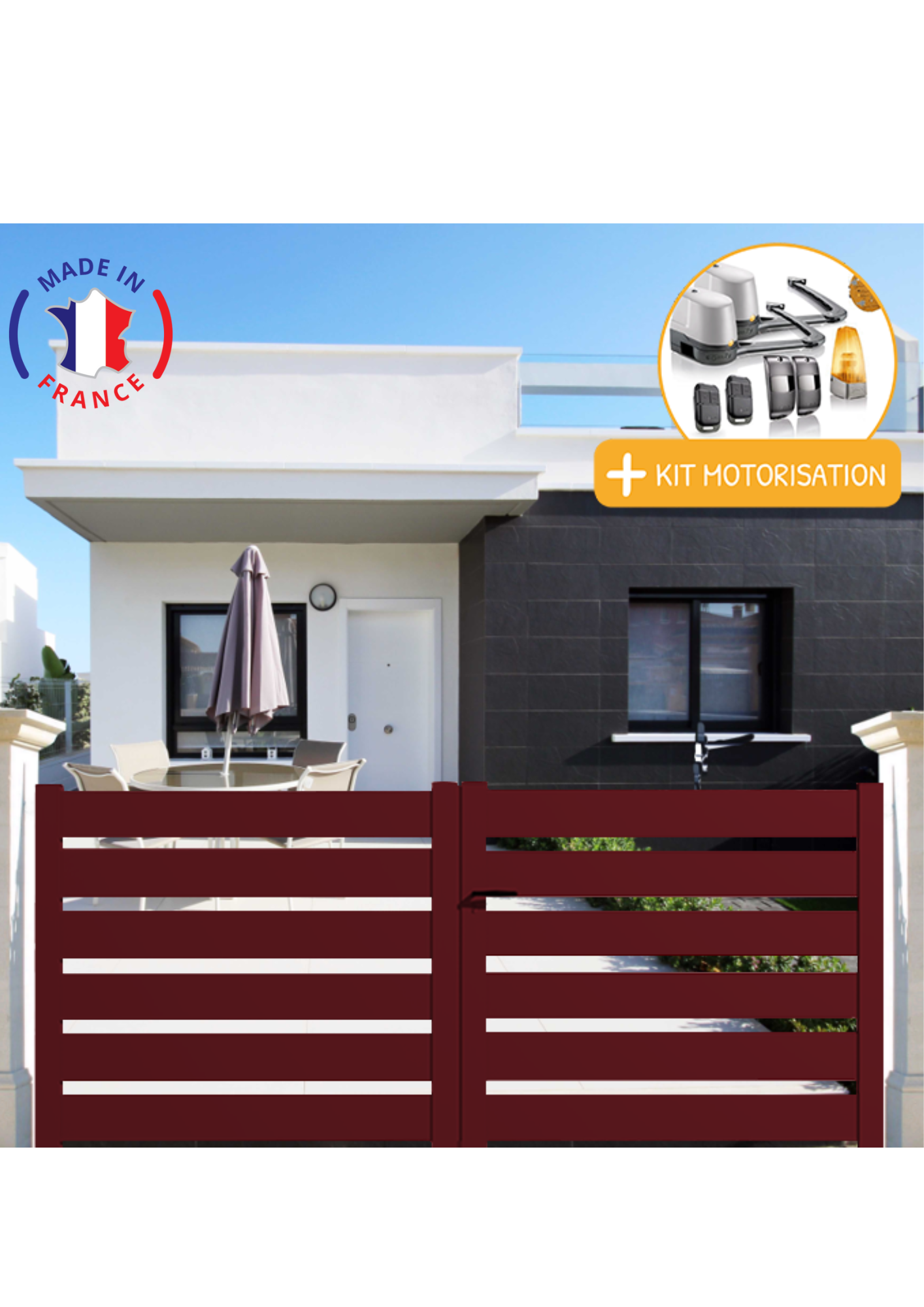 Portail Packit - Portail alu battant SAH en kit +MOT dim. L.3000 (entre piliers) X H.1500 mmMOT LOCKYVIA (à bras)  Rouge (RAL 3004) - Imagen 1