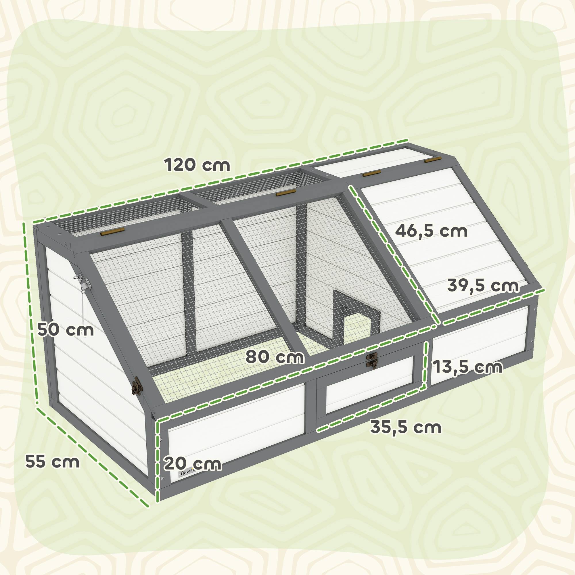 ComfortXL - Enclos tortue bois de sapin blanc 120 x 55 x 20/50 cm extérieur sans fond sécurisé pour tortues et lapins - Image 3