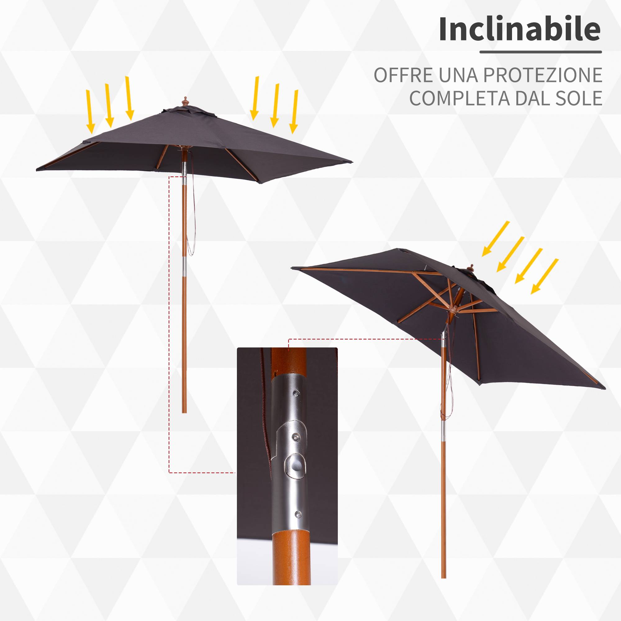 ComfortXL - Parasol Rectangulaire Bois pour Extérieur Inclinable à Corde 200x150 Gris Foncé - ComfortXL Outdoor Living - Image 6
