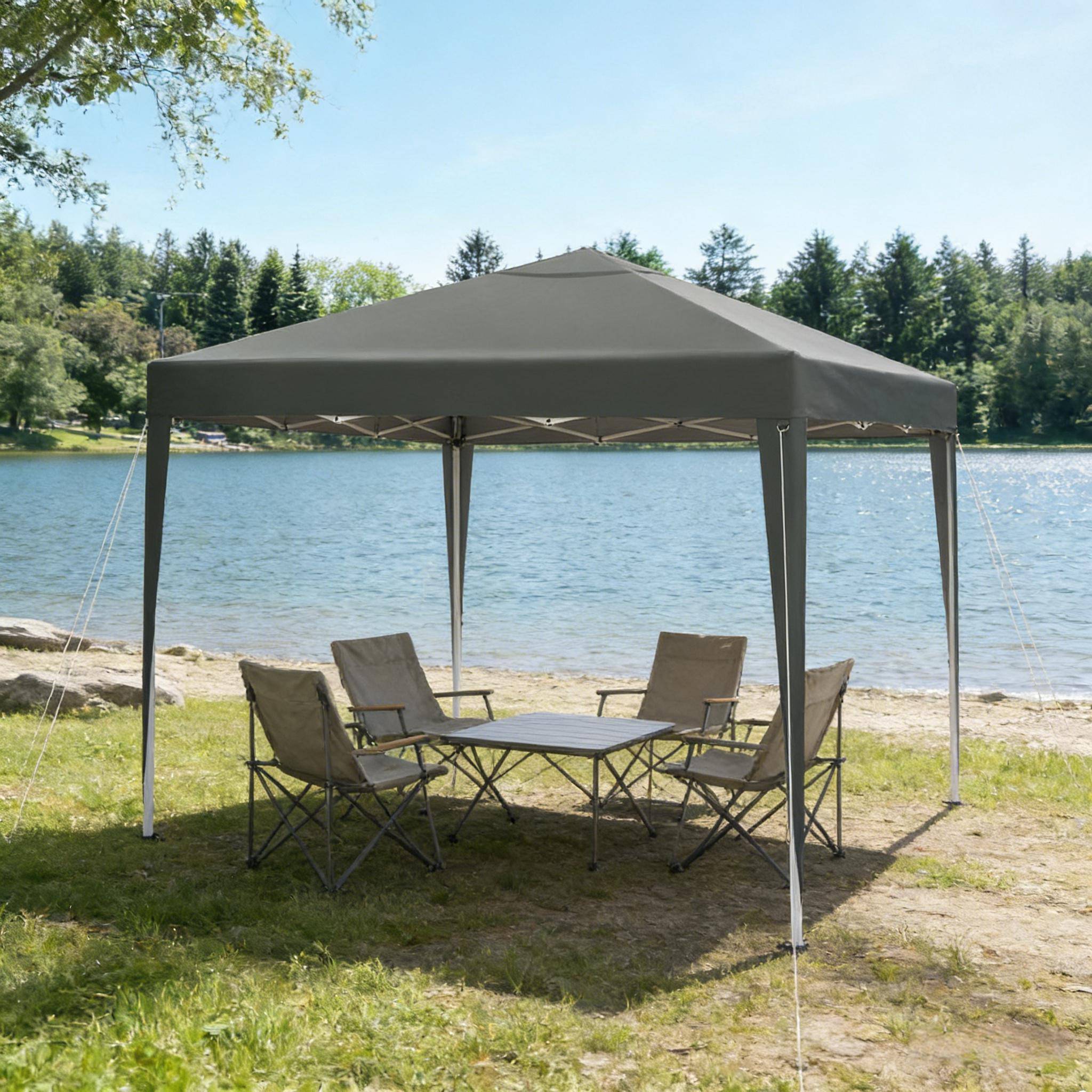 ComfortXL - Tonnelle Pliante Acier Oxford pour Jardin Événements Imperméable Anti-UV 3x3m Gris Foncé - ComfortXL Outdoor Living - Image 4