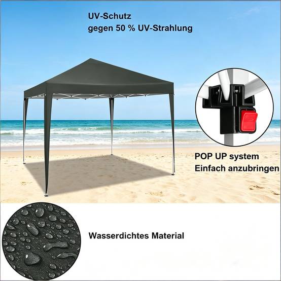ComfortXL - Tonnelle Pliante Acier Oxford pour Jardin Événements Imperméable Anti-UV 3x3m Gris Foncé - ComfortXL Outdoor Living - Image 3
