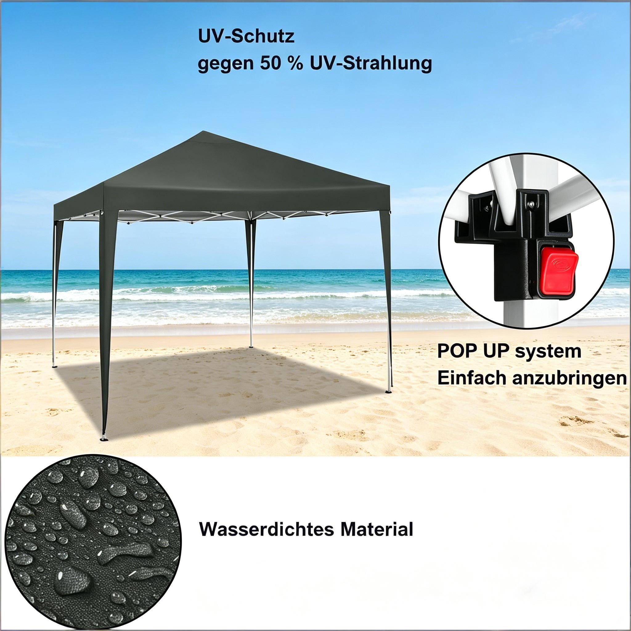 ComfortXL - Tonnelle Pliante Acier Oxford pour Jardin Événements Imperméable Anti-UV 3x3m Gris Foncé - ComfortXL Outdoor Living - Image 3