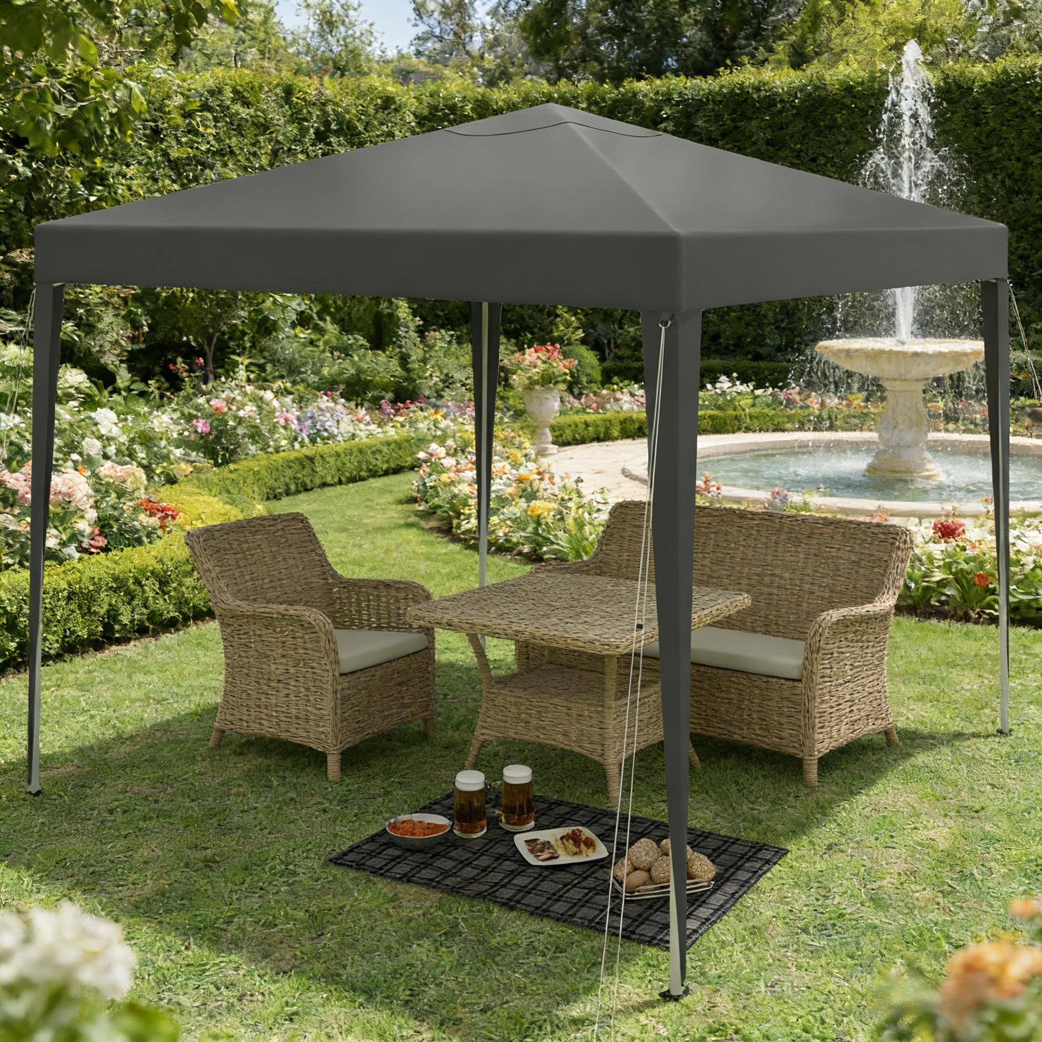 ComfortXL - Tonnelle Pliante Acier Oxford pour Jardin Événements Imperméable Anti-UV 3x3m Gris Foncé - ComfortXL Outdoor Living - Image 2