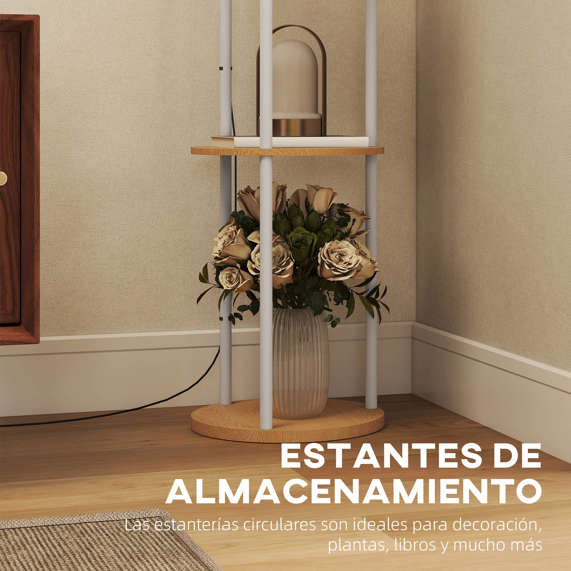 Lampadaire en bois naturel à étagères 3 teintes lumineuses télécommandé espace intérieur - Image 8