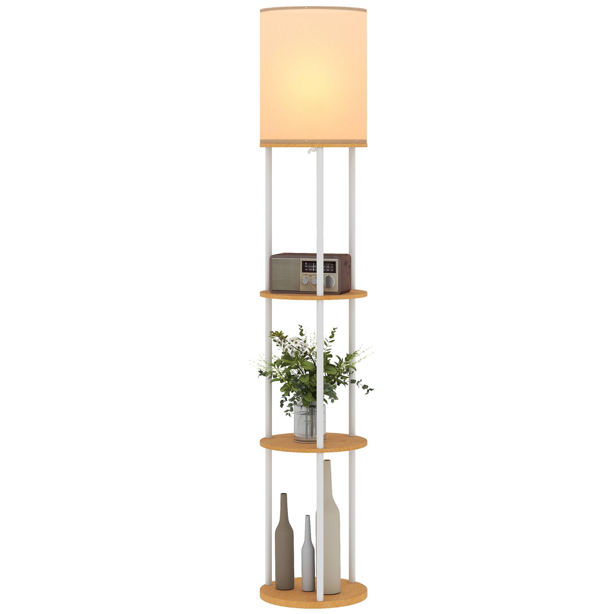Lampadaire en bois naturel à étagères 3 teintes lumineuses télécommandé espace intérieur - Image 2