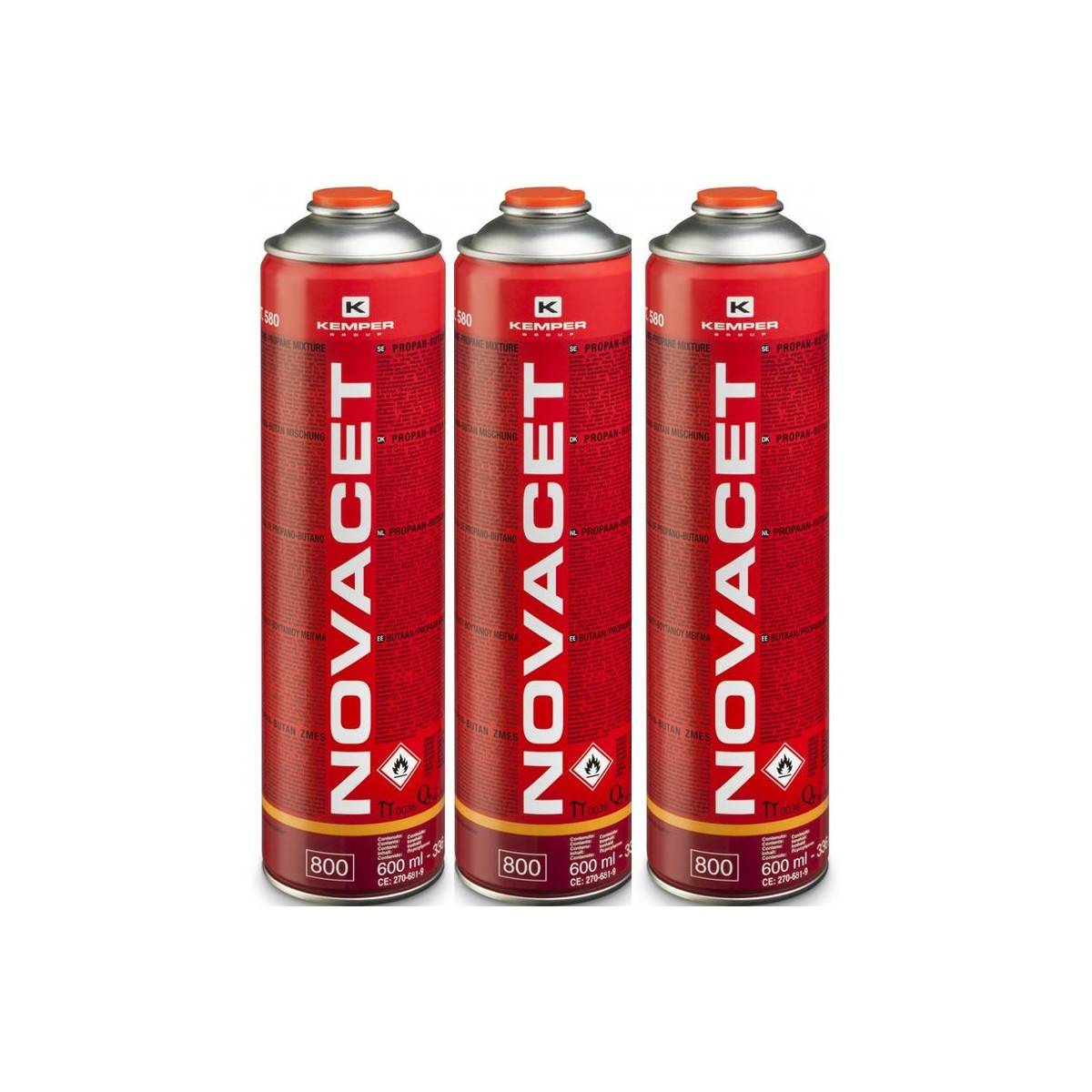 Pack de 3 Cartouches de gaz 330gr NOVACET Butane propane mix 600ml Valve 7/16 KEMPER - Imagen 1