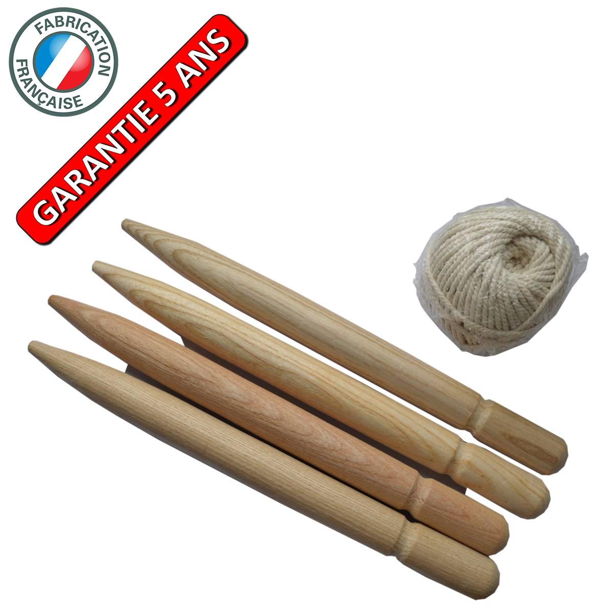 Outils Perrin - Cordeau 35 m avec 4 piquets bois 30 cm - corde coton 2 mm