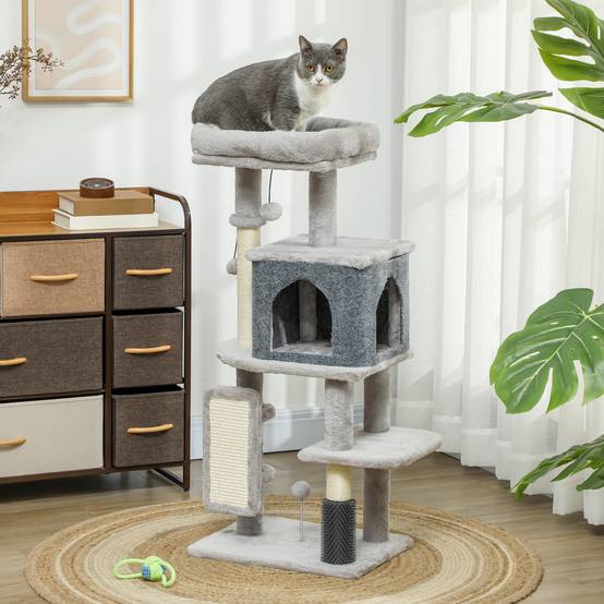 Arbre à chat sisal et peluche gris clair 44 x 34 x 104 cm - PANGIVO - Image 4