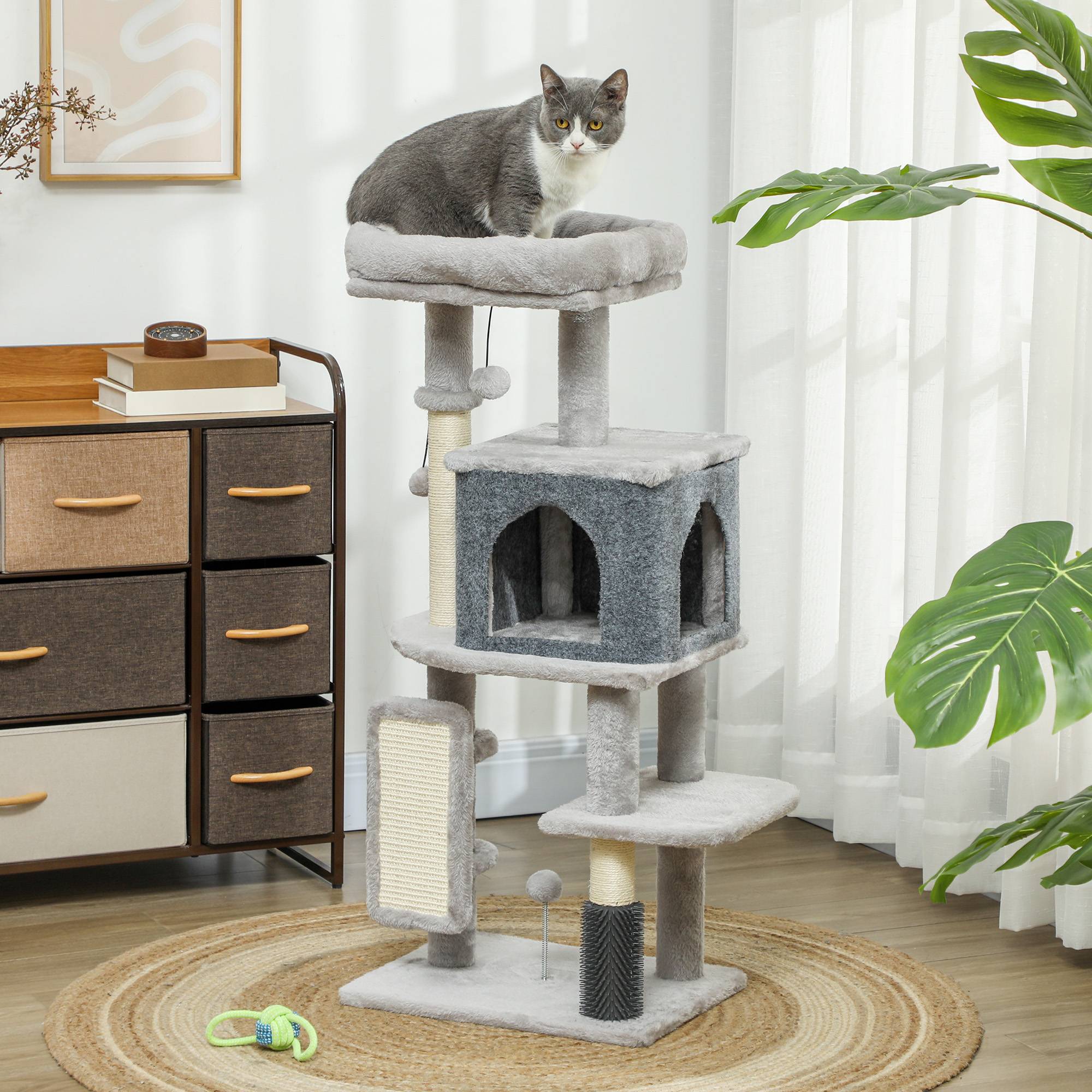 Arbre à chat sisal et peluche gris clair 44 x 34 x 104 cm - PANGIVO - Image 4