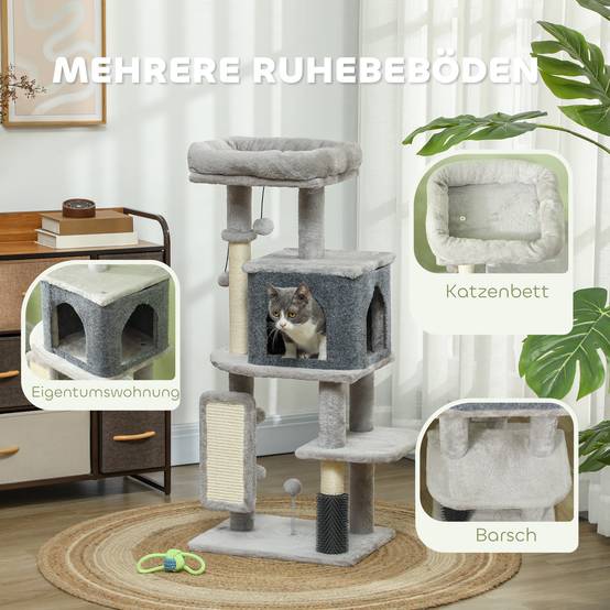 Arbre à chat sisal et peluche gris clair 44 x 34 x 104 cm - PANGIVO - Image 6