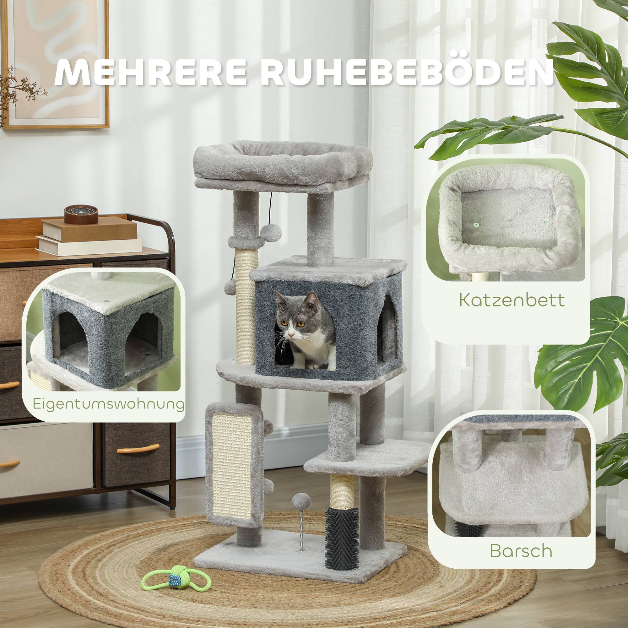 Arbre à chat sisal et peluche gris clair 44 x 34 x 104 cm - PANGIVO - Image 6