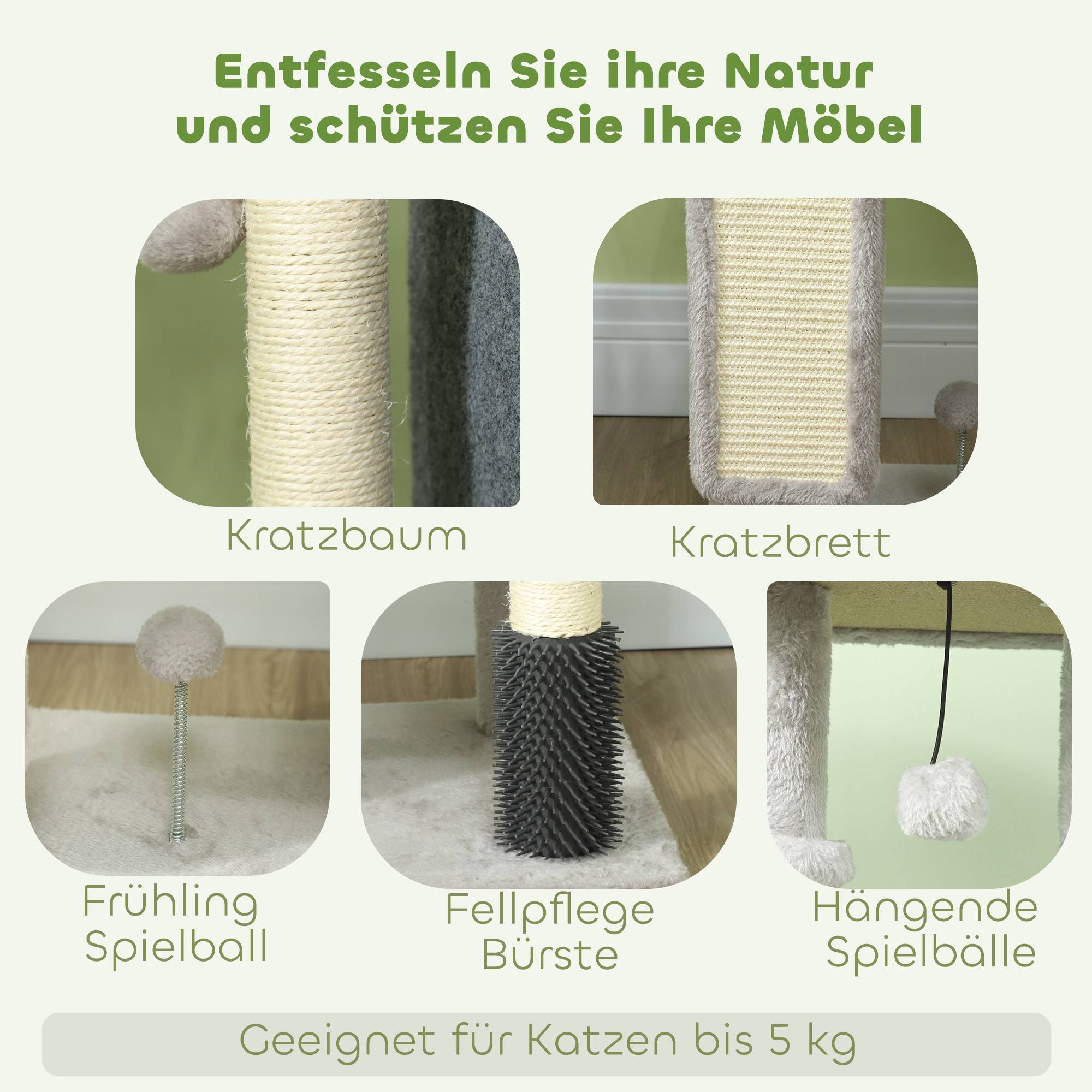 Arbre à chat sisal et peluche gris clair 44 x 34 x 104 cm - PANGIVO - Image 7