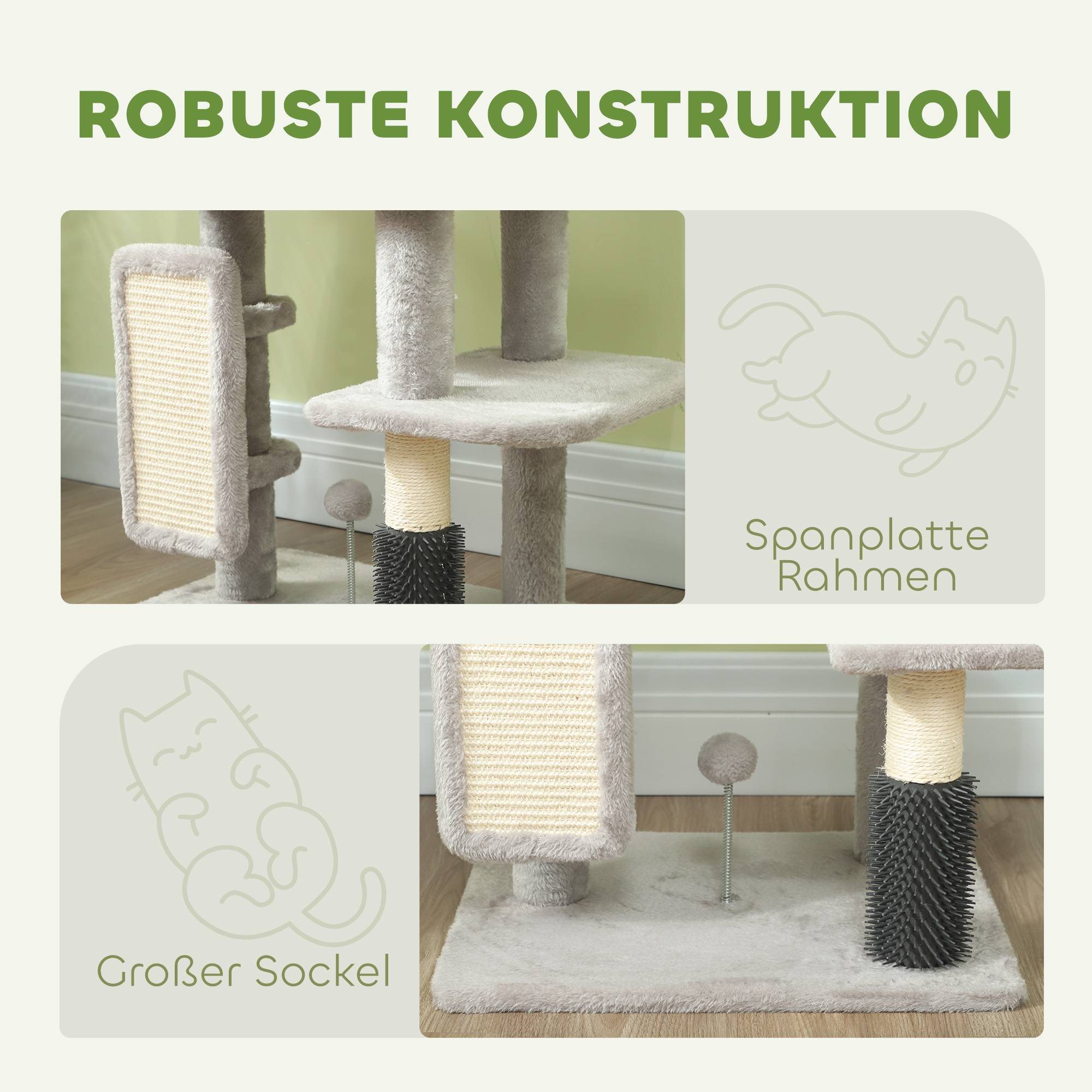 Arbre à chat sisal et peluche gris clair 44 x 34 x 104 cm - PANGIVO - Image 8