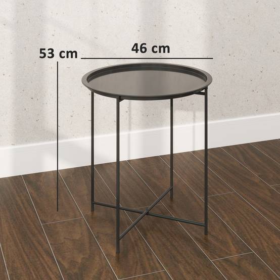 Outsunny - Table basse ronde jardin plateau amovible bord relevé pieds pliables cadre acier noir - Outsunny - Image 3