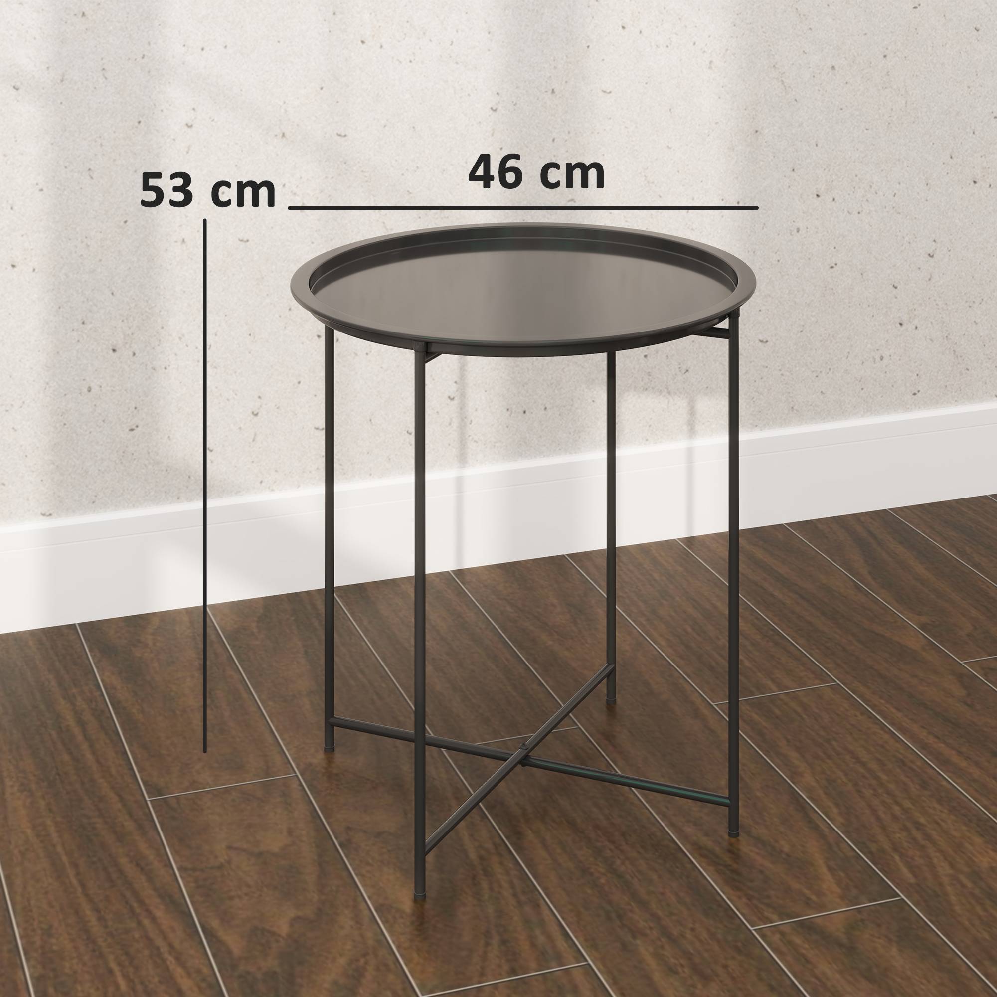 Outsunny - Table basse ronde jardin plateau amovible bord relevé pieds pliables cadre acier noir - Outsunny - Image 3