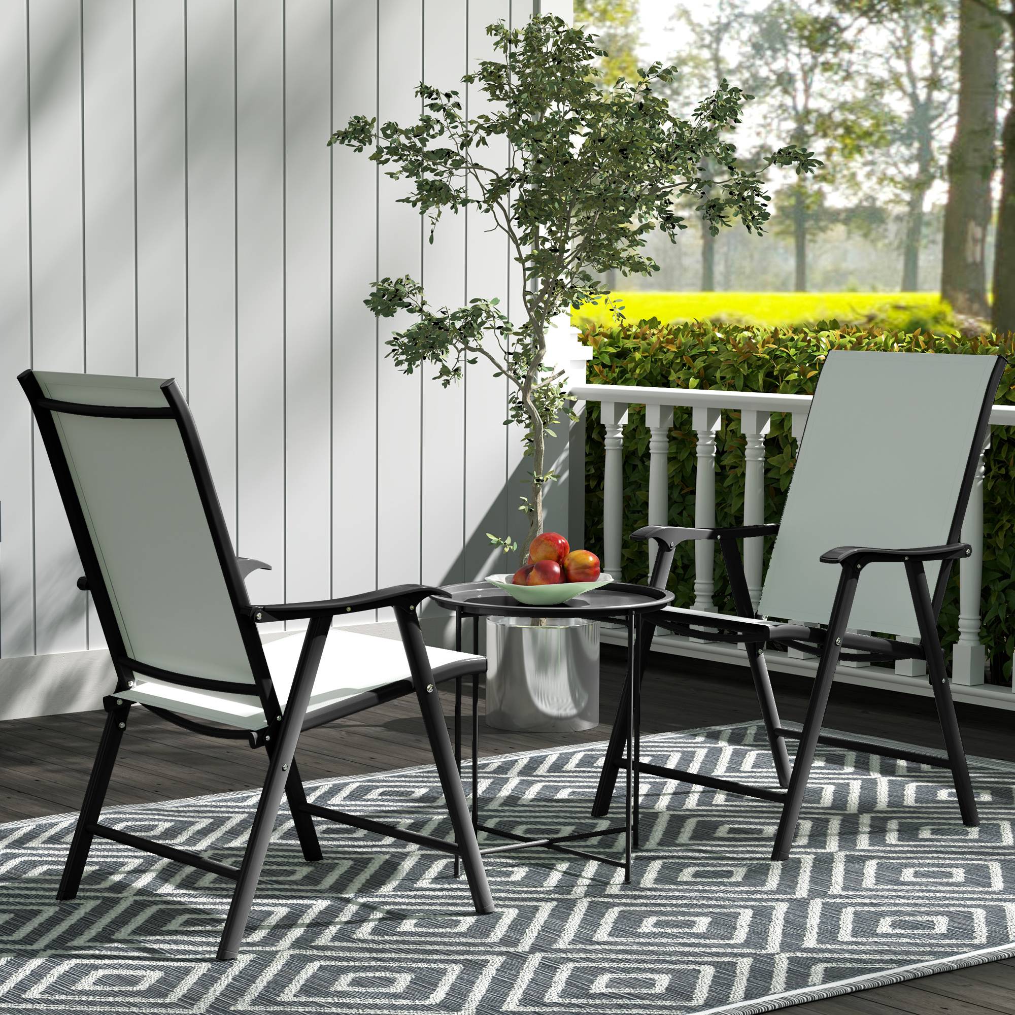 Outsunny - Table basse ronde jardin plateau amovible bord relevé pieds pliables cadre acier noir - Outsunny - Image 5